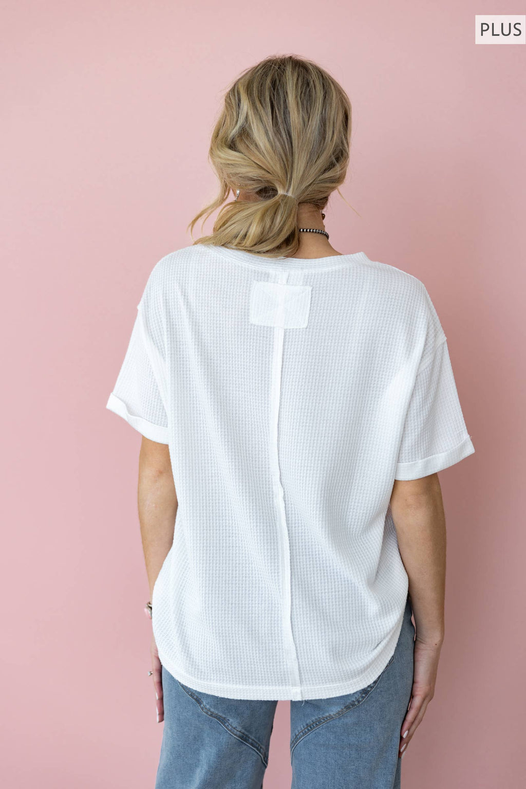 PLUS SIZE Short Sleeve Two-Tone Thermal Top