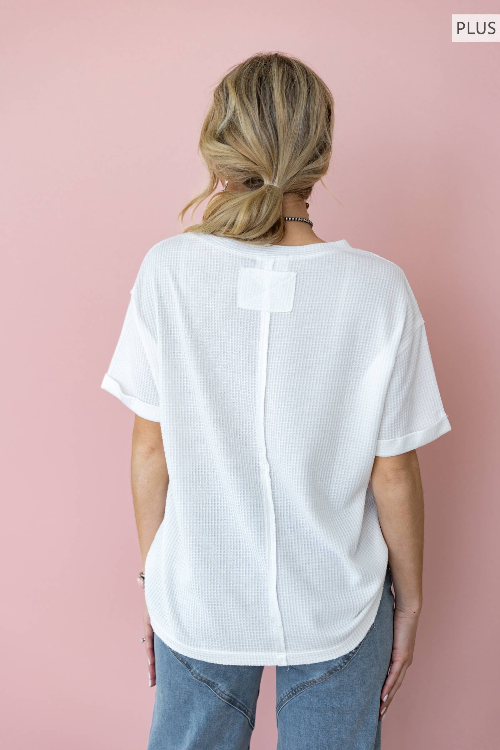 PLUS SIZE Short Sleeve Two-Tone Thermal Top