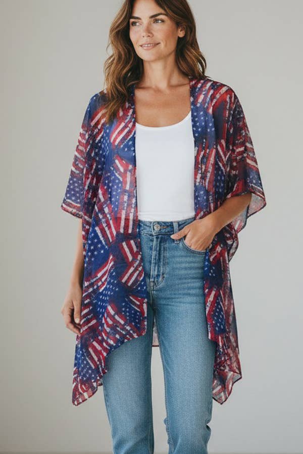 American Flag Print Light Weight Kimono