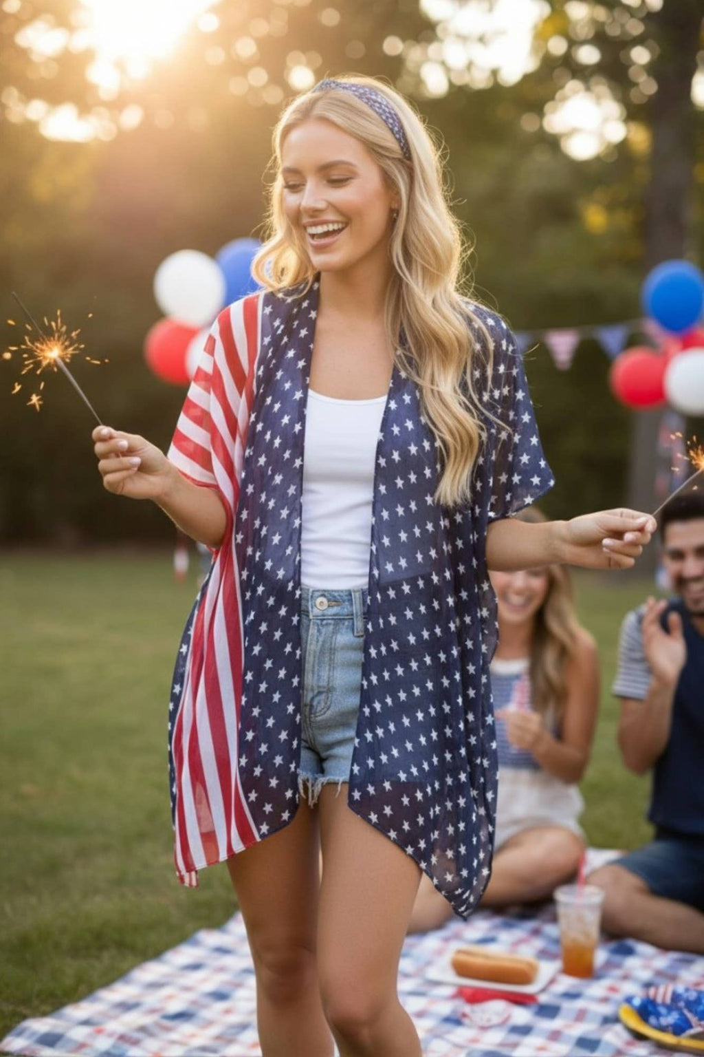 Americana Flag Print Kimono Cardigan