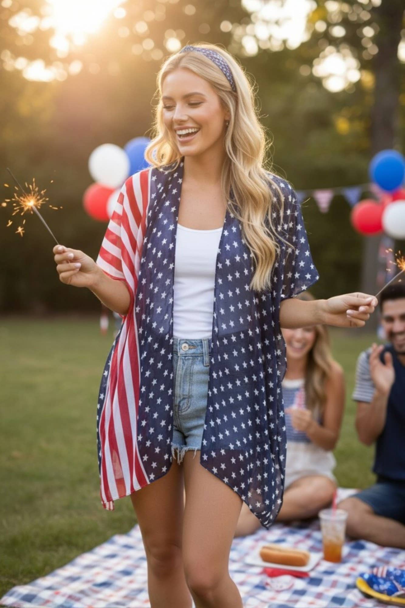 Americana Flag Print Kimono Cardigan