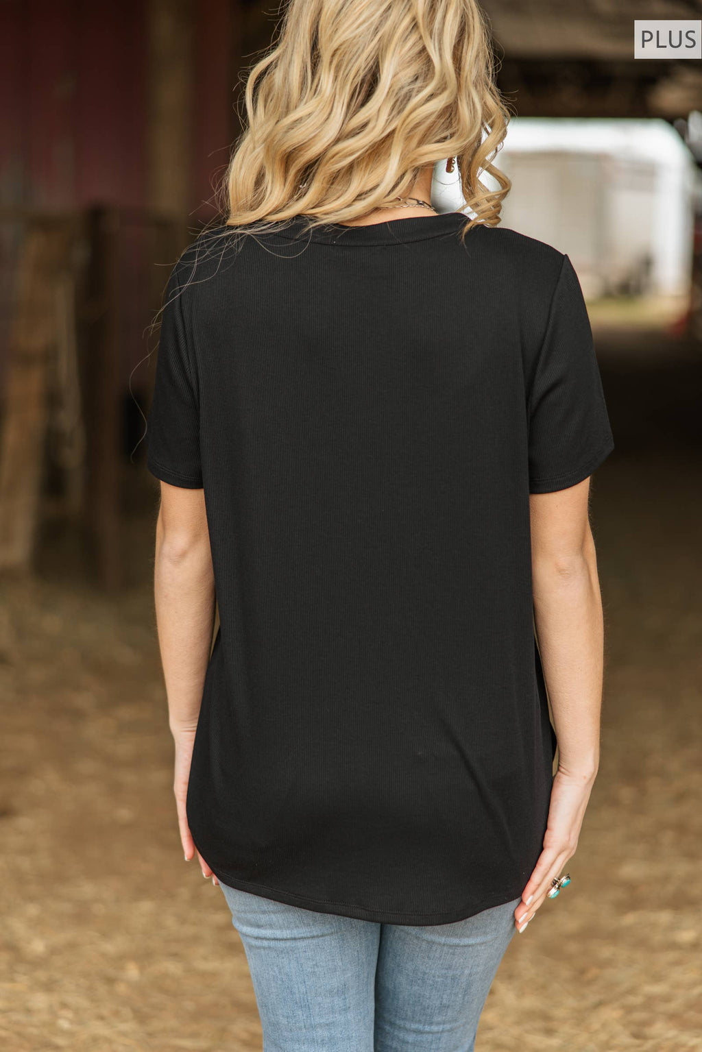 PLUS SIZE Ribbed Boyfriend Style Top w/ Button Detail