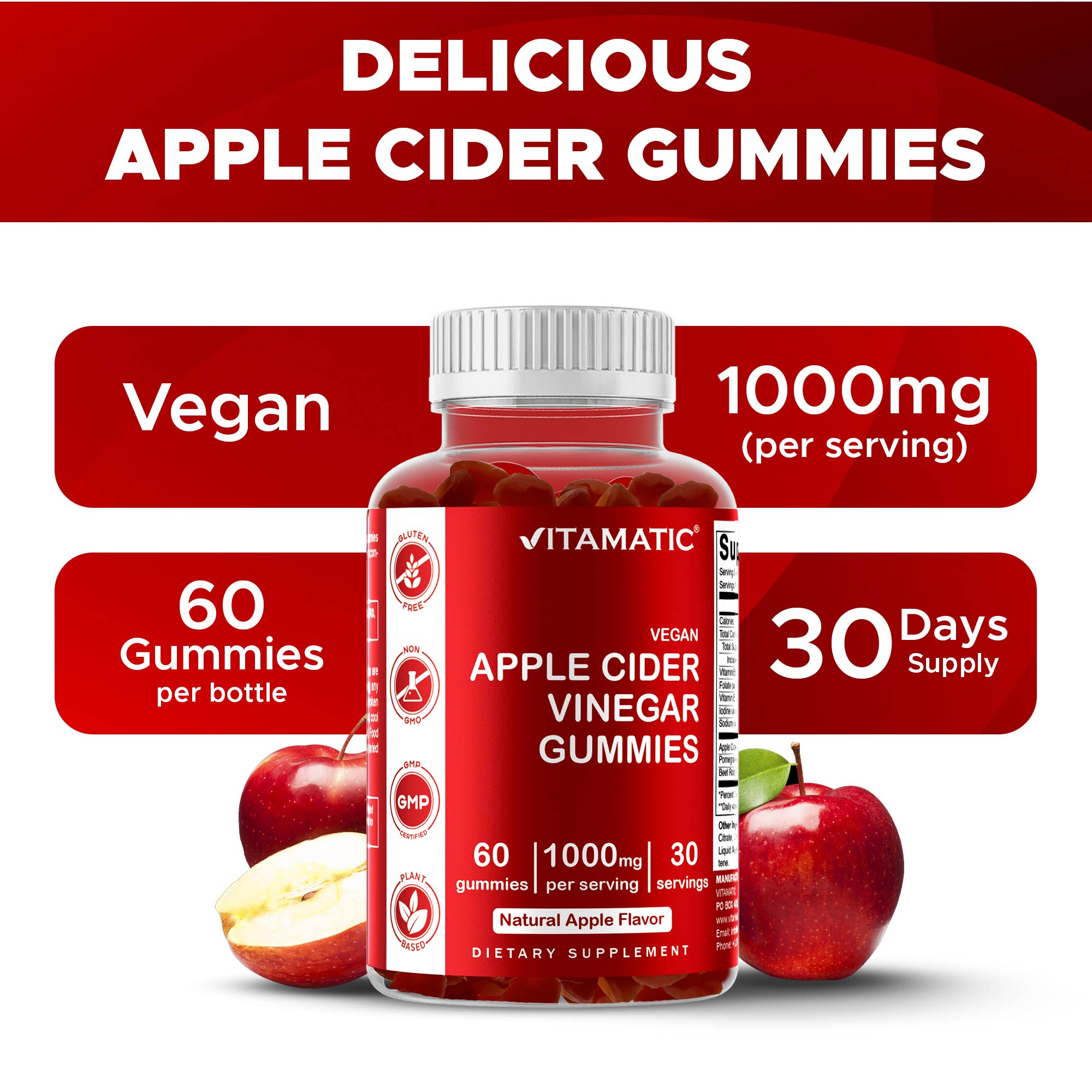 Vitamatic Apple Cider Vinegar 1000mg | Energy | 60ct