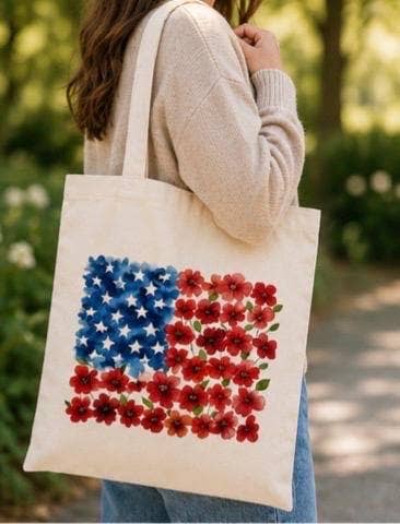 Floral Flag Canvas Tote for Moms, Coworkers, Friends