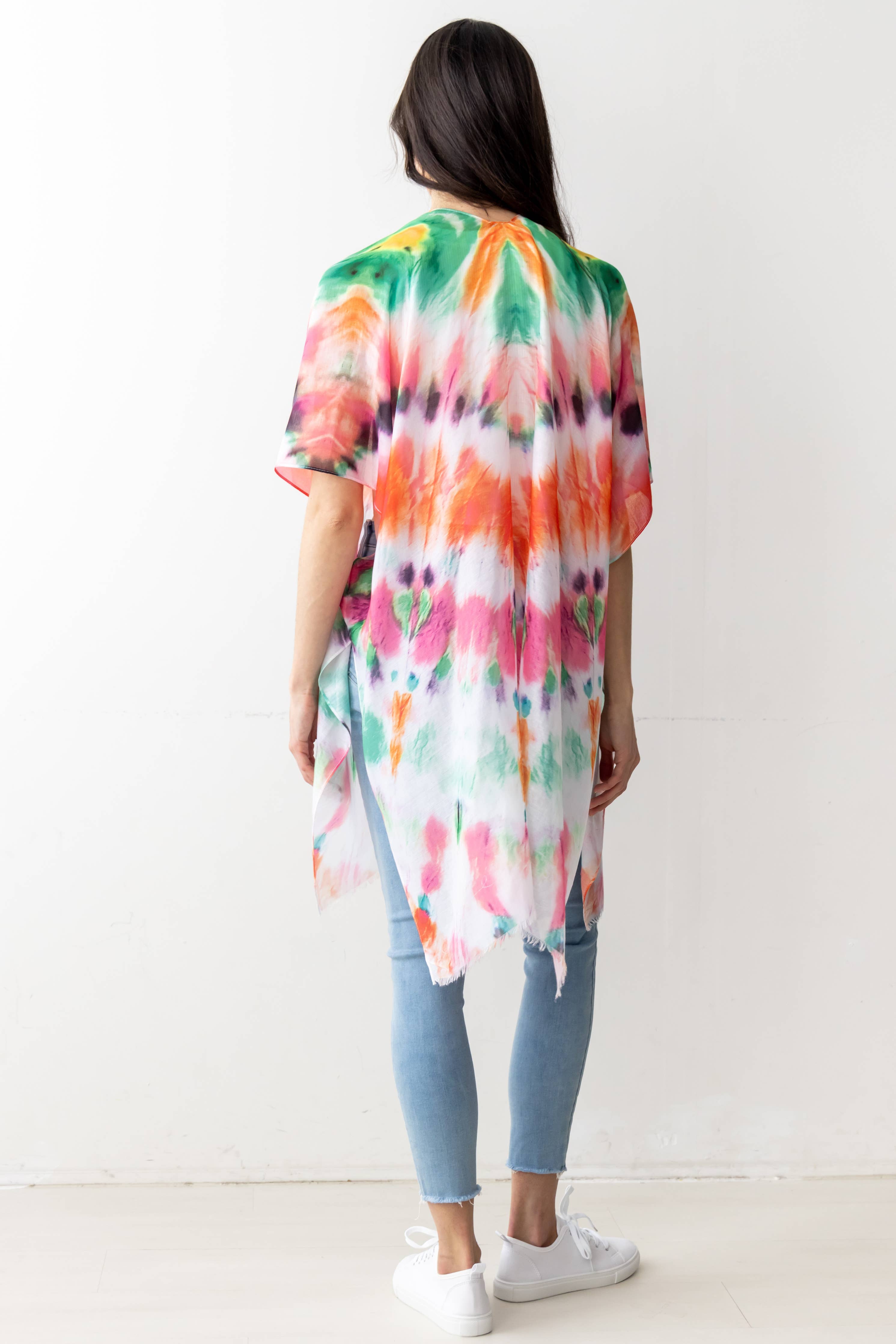 Abstract Tie Dye Print Kimono