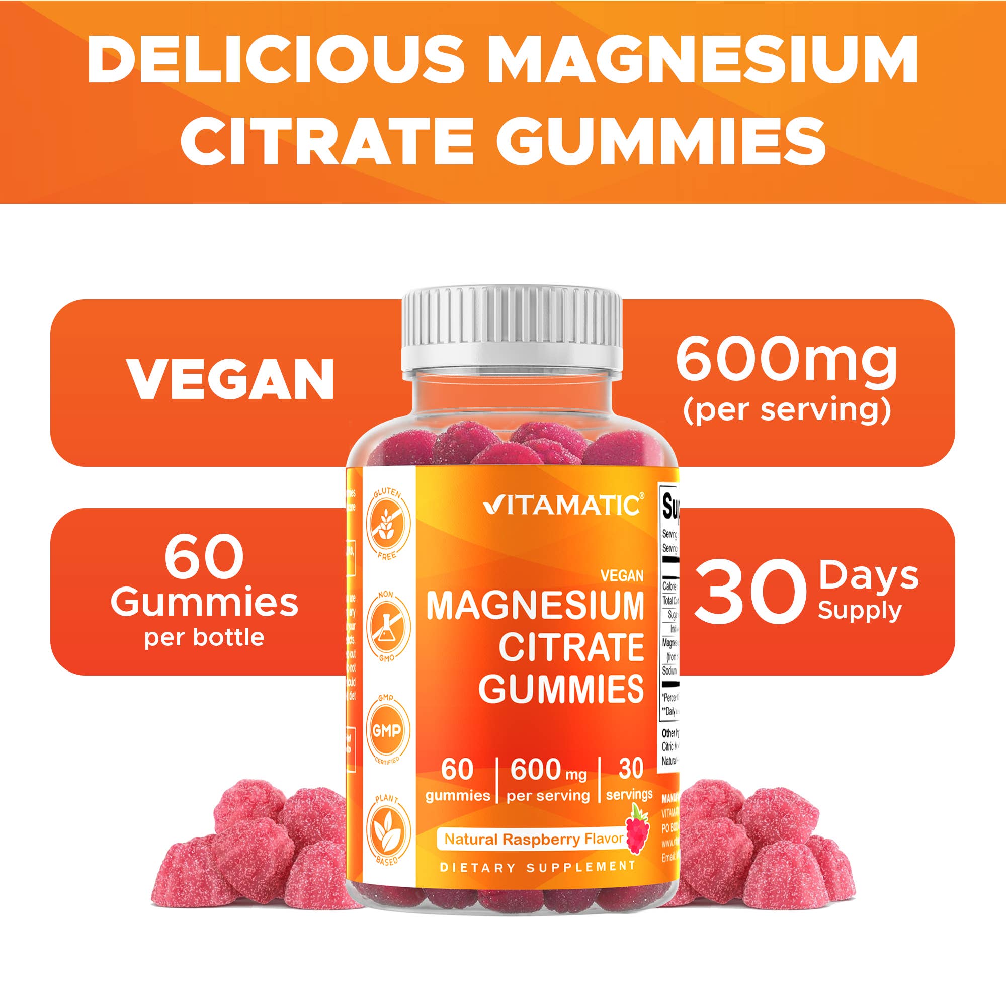 Vitamatic Magnesium 600mg | Muscle & Calm | 60 Vegan Gummies