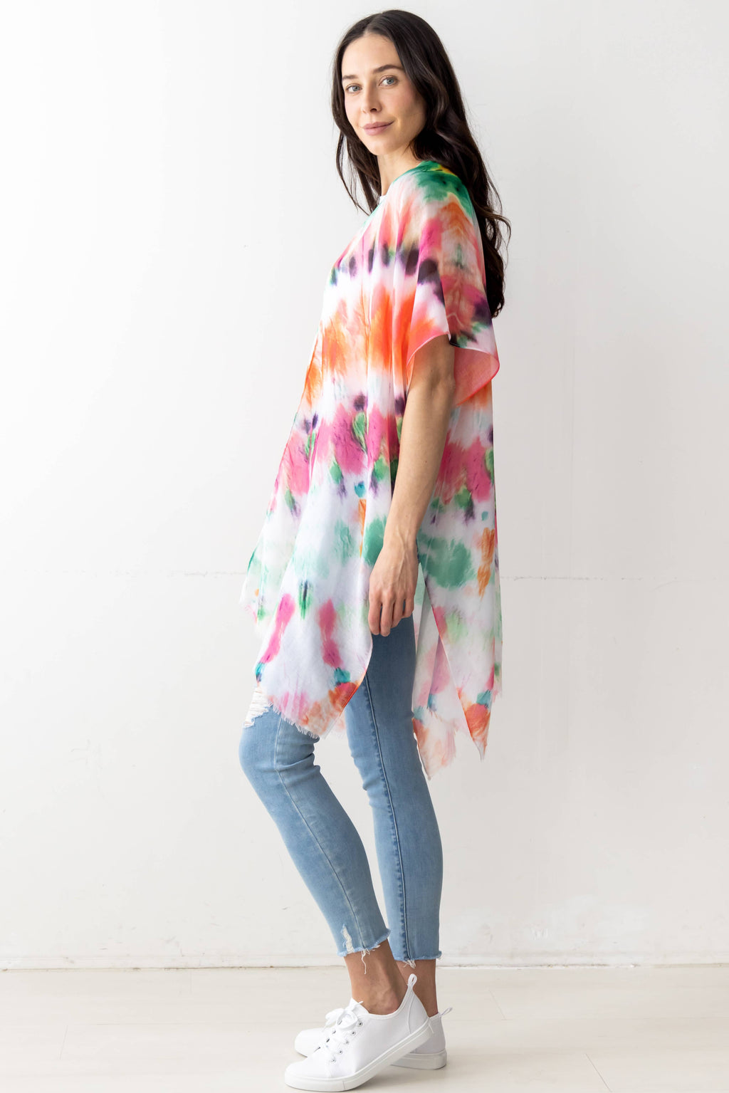 Abstract Tie Dye Print Kimono