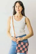 American Flag Print Clutch Crossbody Bag with Wristlet Strap