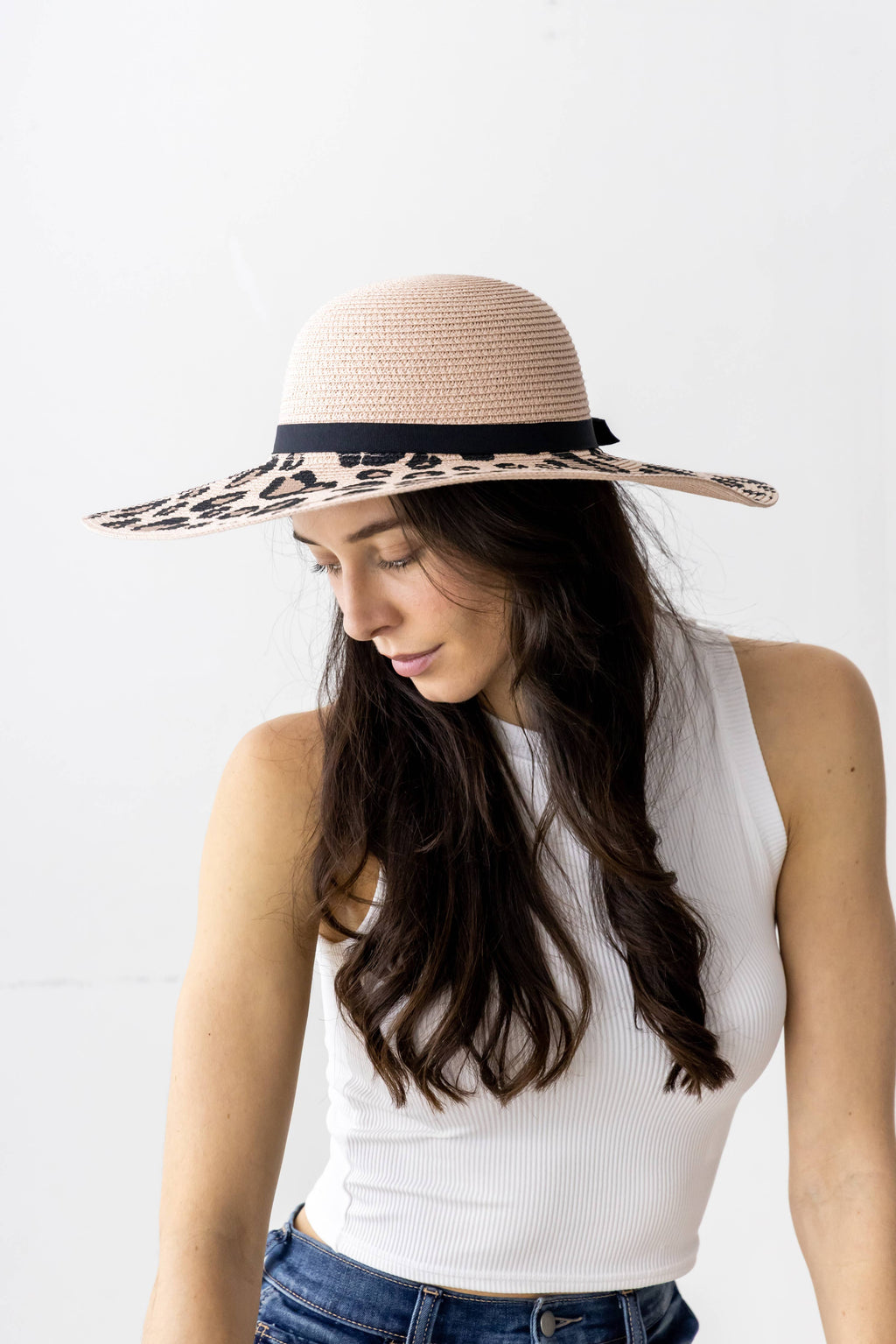 Animal Print / Ribbon Straw Sun Hat