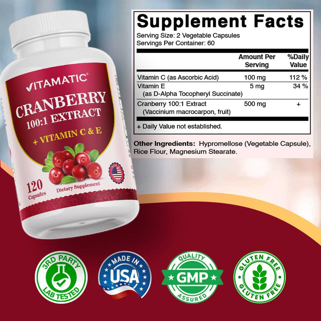 Vitamatic Cranberry 500 mg 100:1 Extract (2 Capsules)-120 ct