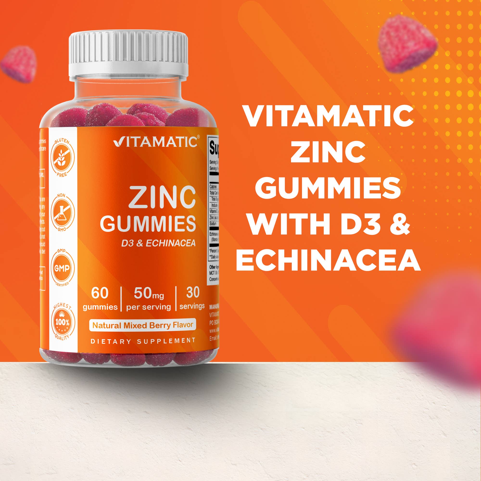 Vitamatic Zinc 50mg | Immune Support | 60 Vegan Gummies