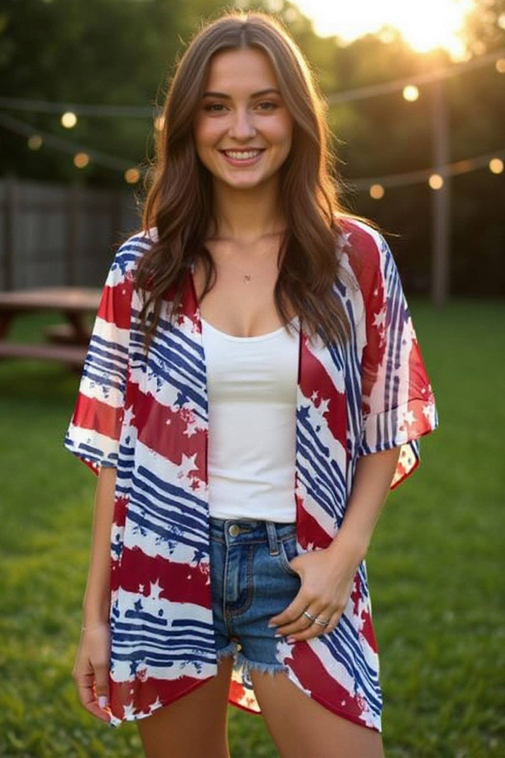 Americana Star Printed Kimono Cardigan