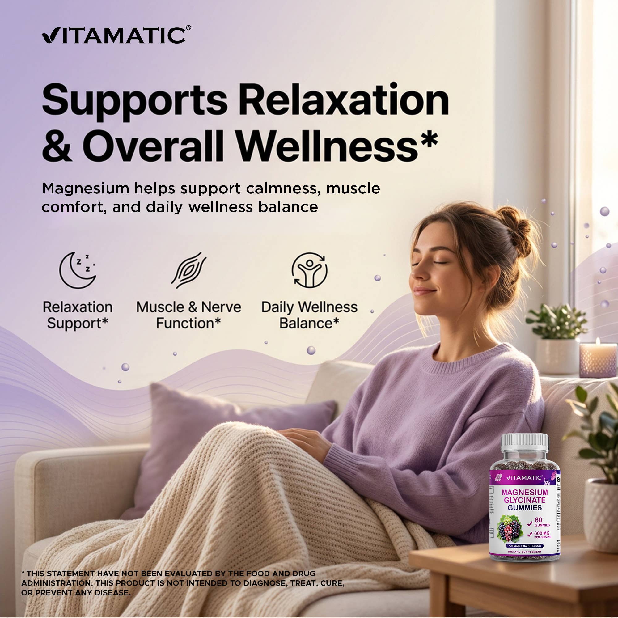 Vitamatic Magnesium Glycinate Gummies 600 mg, 60 Count