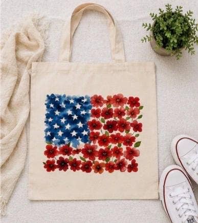 Floral Flag Canvas Tote for Moms, Coworkers, Friends