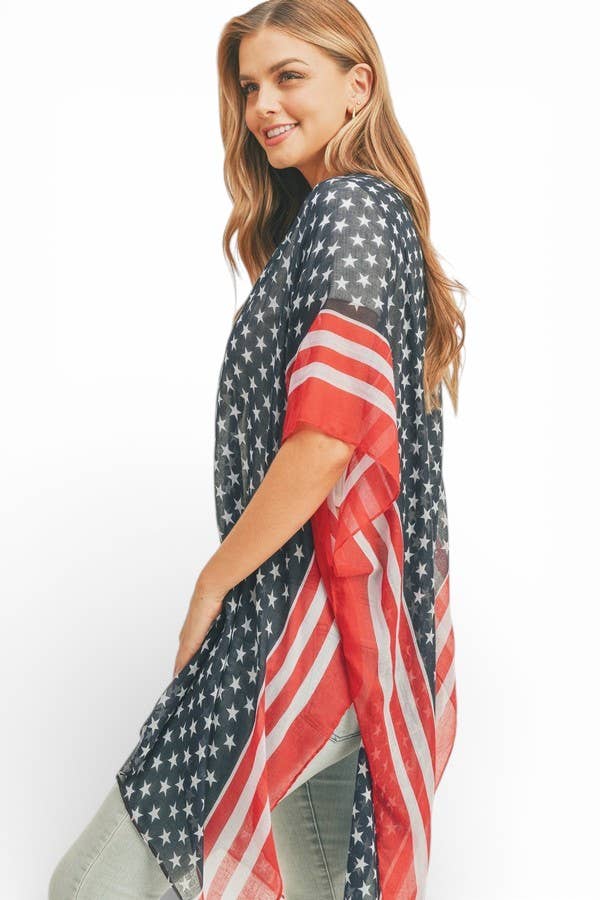 USA Flag Printed Light Weight Kimono
