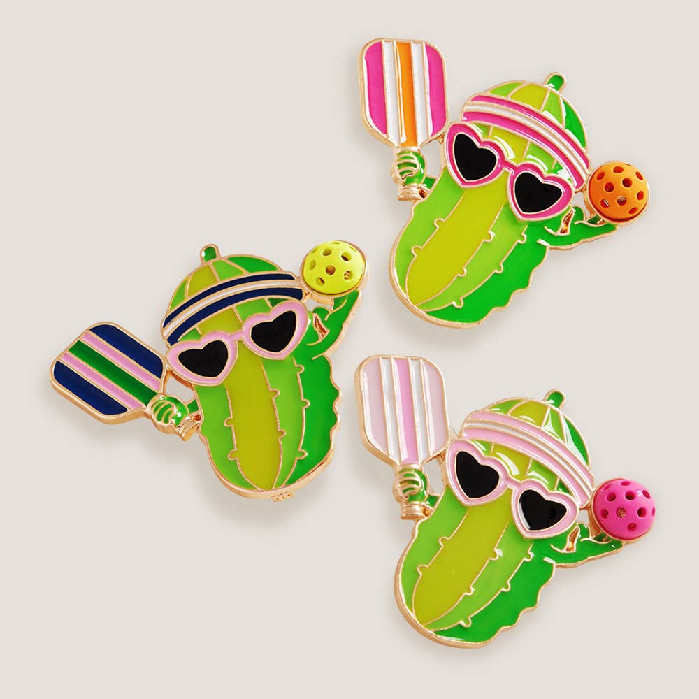 Enamel Funny Pickle Pickleball Player Pin Brooch