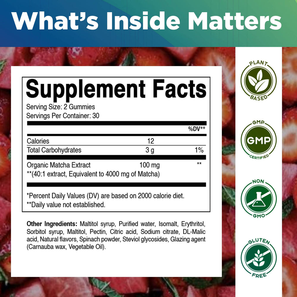 Vitamatic Matcha Gummies 60 Ct, Strawberry & Watermelon flvr