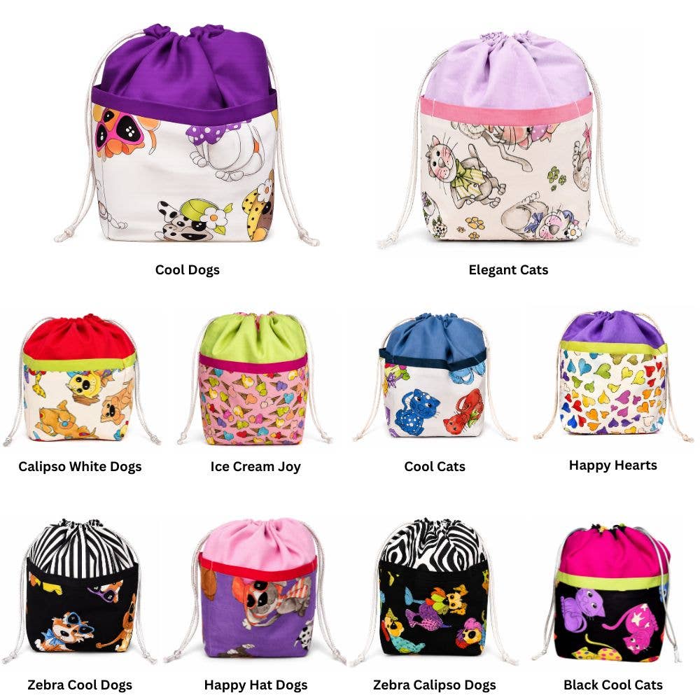 Stylish 9 Pocket Drawstring Project Bag | Cool Cats