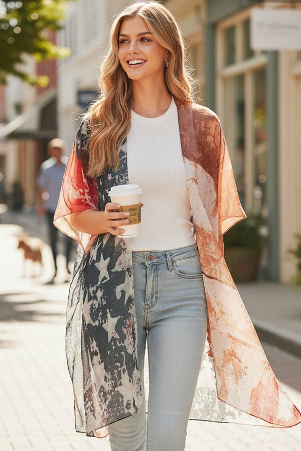 Vintage American Flag Grunge Kimono