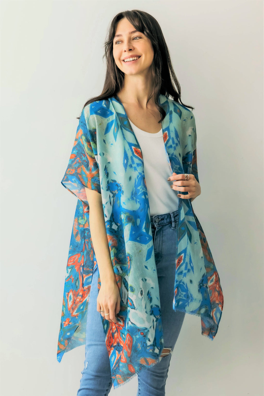 Abstract / Floral Print Kimono