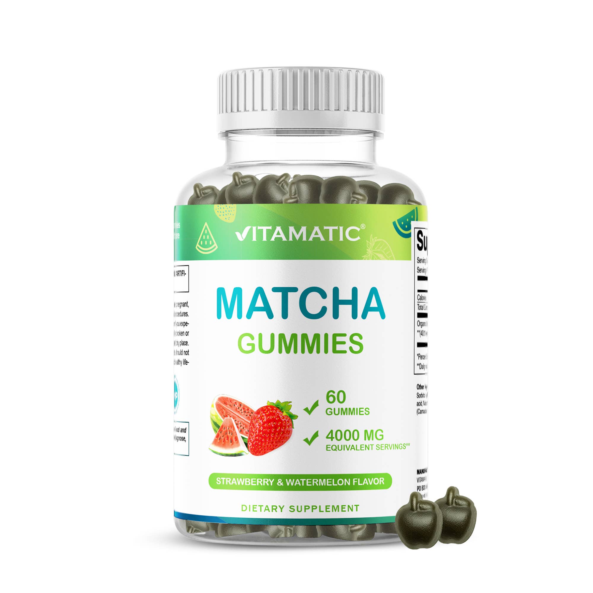 Vitamatic Matcha Gummies 60 Ct, Strawberry & Watermelon flvr