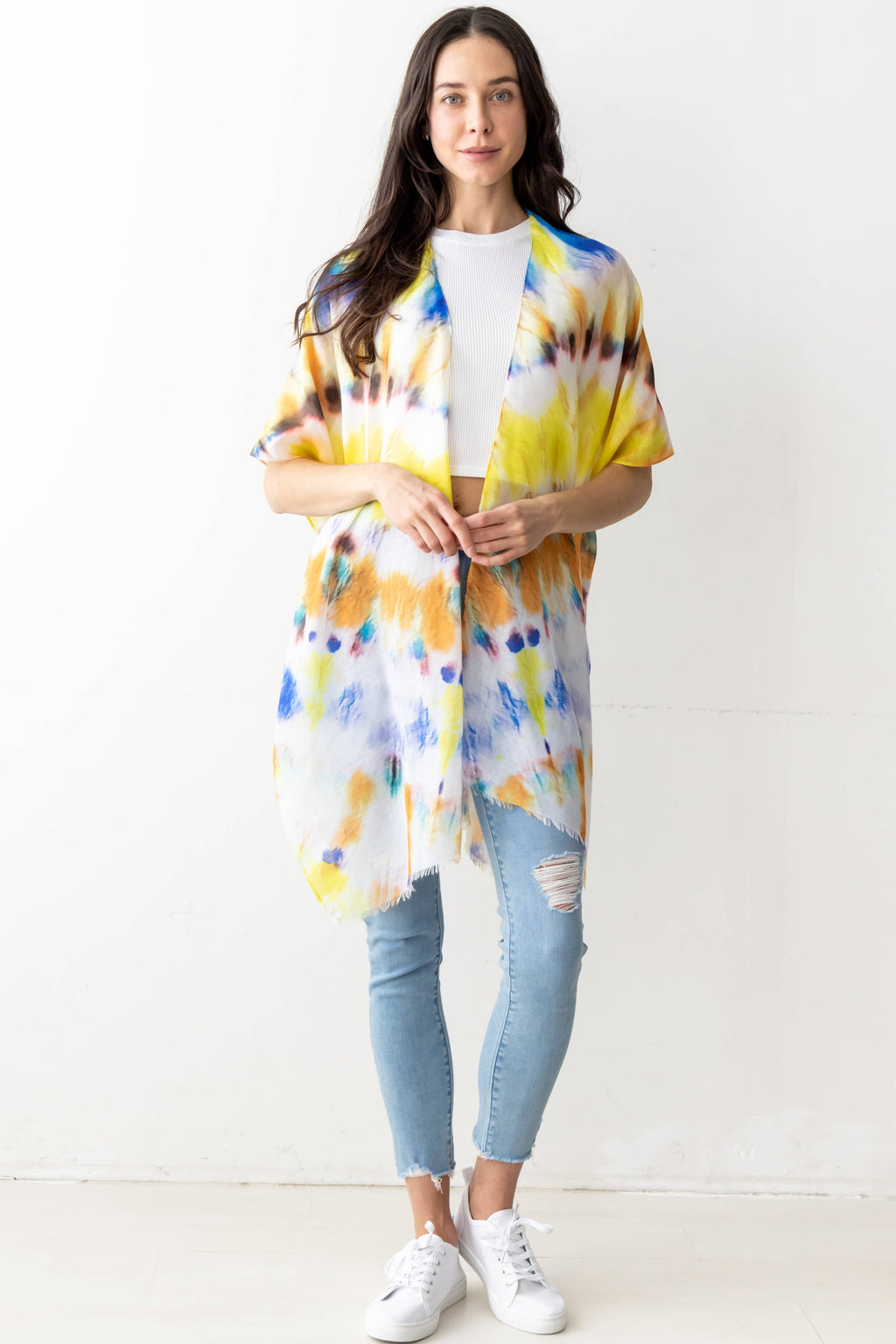 Abstract Tie Dye Print Kimono