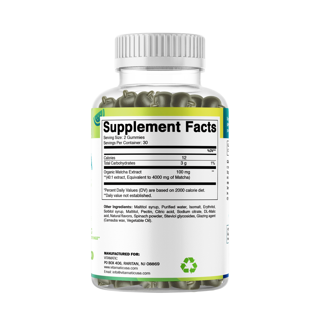 Vitamatic Matcha Gummies 60 Ct, Strawberry & Watermelon flvr
