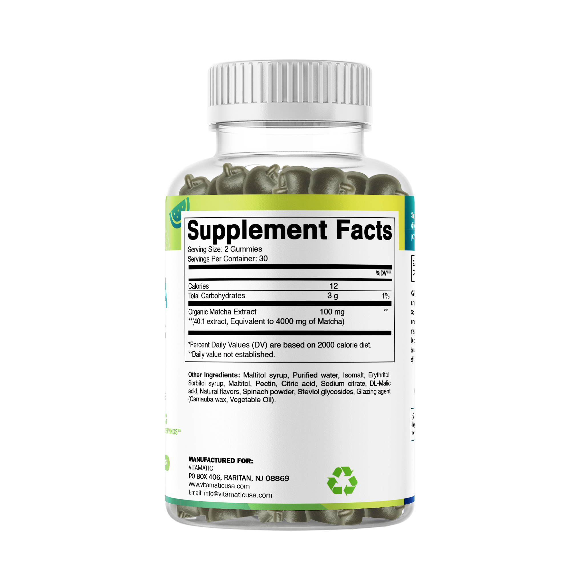 Vitamatic Matcha Gummies 60 Ct, Strawberry & Watermelon flvr