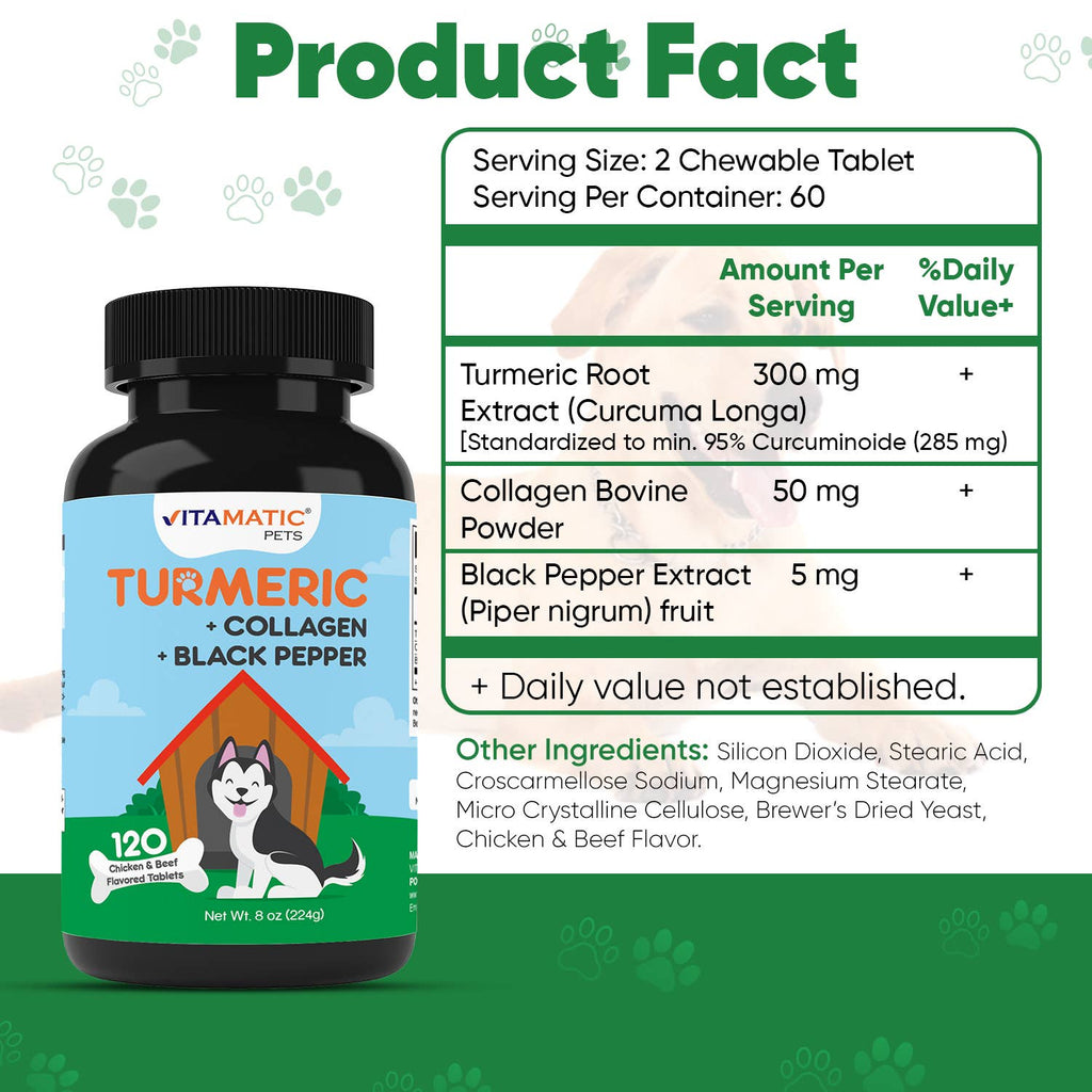 Vitamatic Turmeric for Dogs | Joint & Hip Support| 120ct