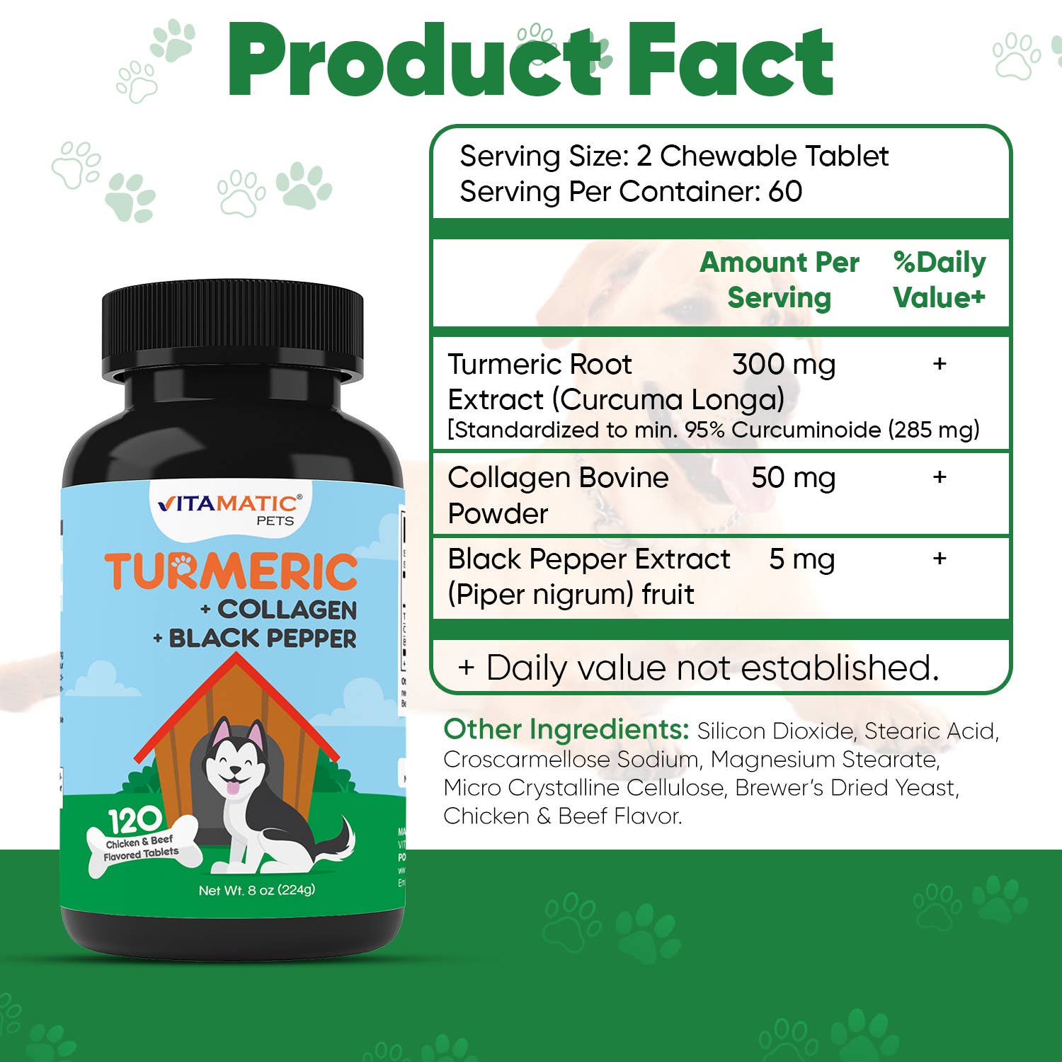 Vitamatic Turmeric for Dogs | Joint & Hip Support| 120ct