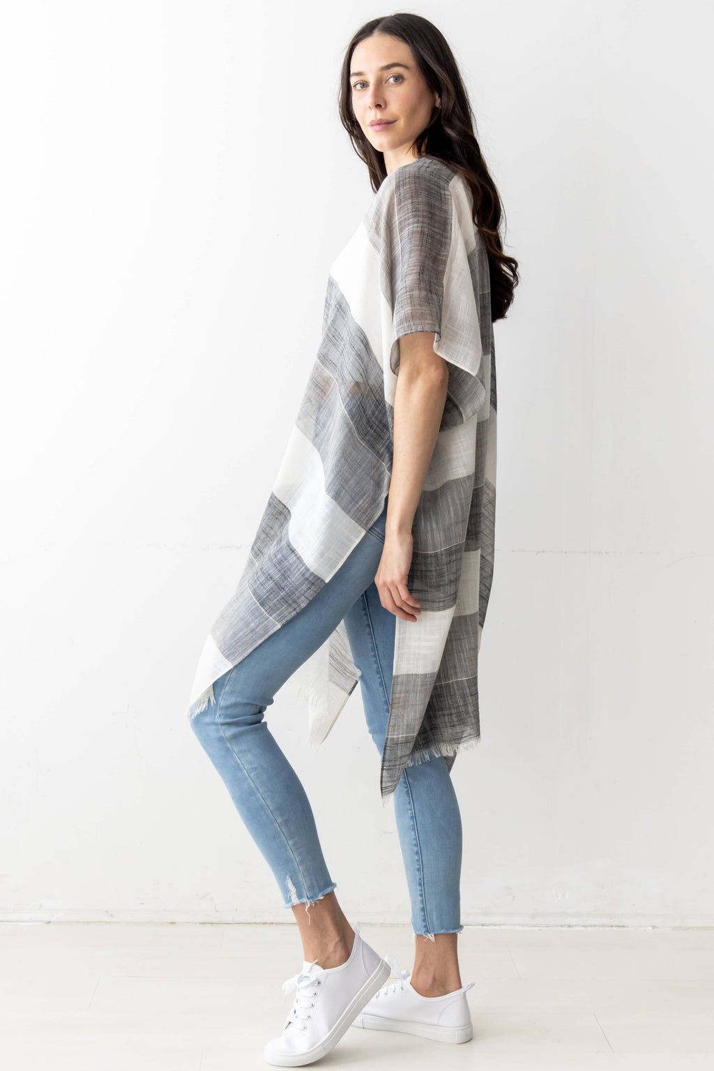 Stripe Faux Linen Kimono