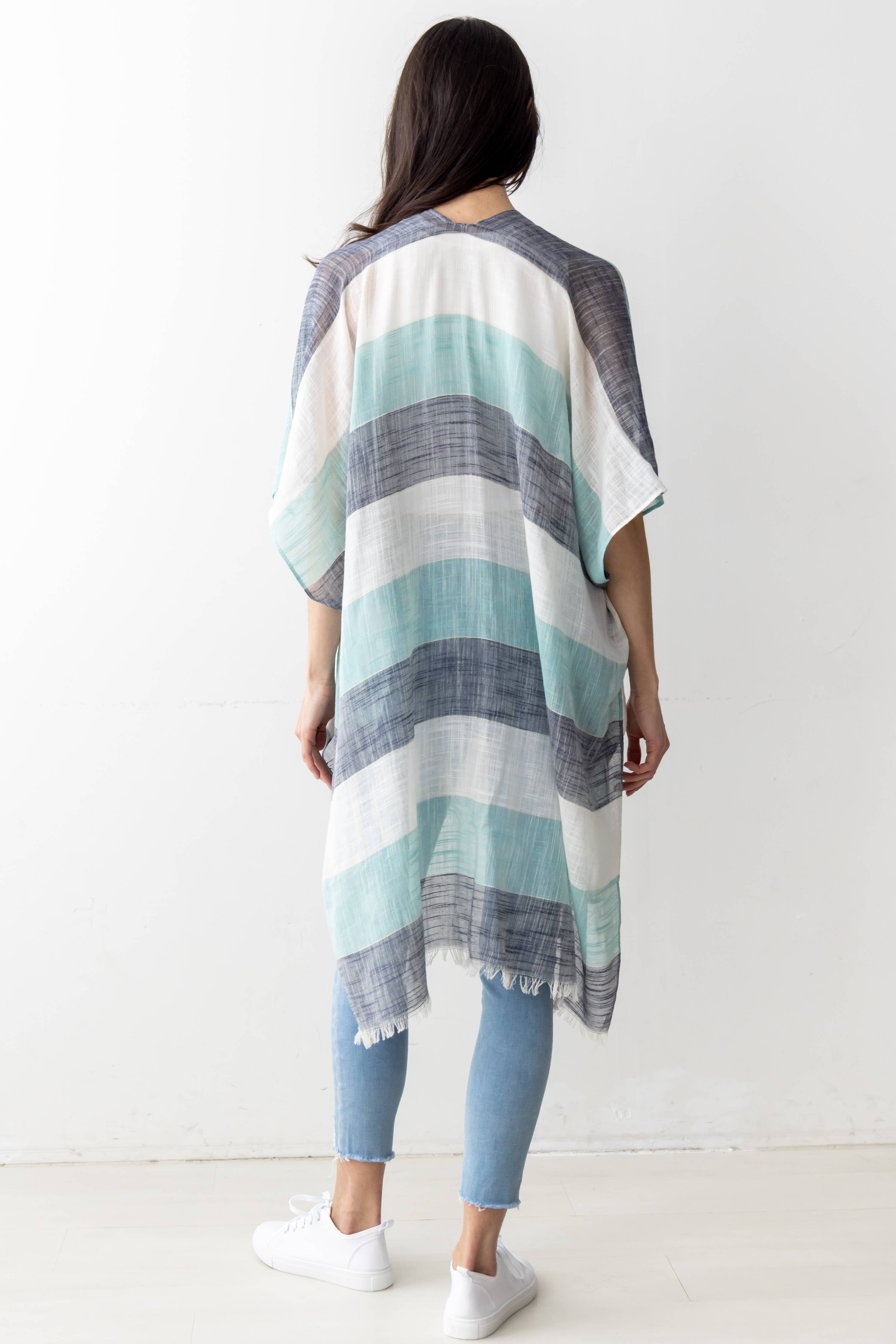 Stripe Faux Linen Kimono