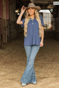 PLUS SIZE Ribbed Boyfriend Style Top w/ Button Detail
