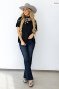 PLUS SIZE Short Sleeve Two-Tone Thermal Top