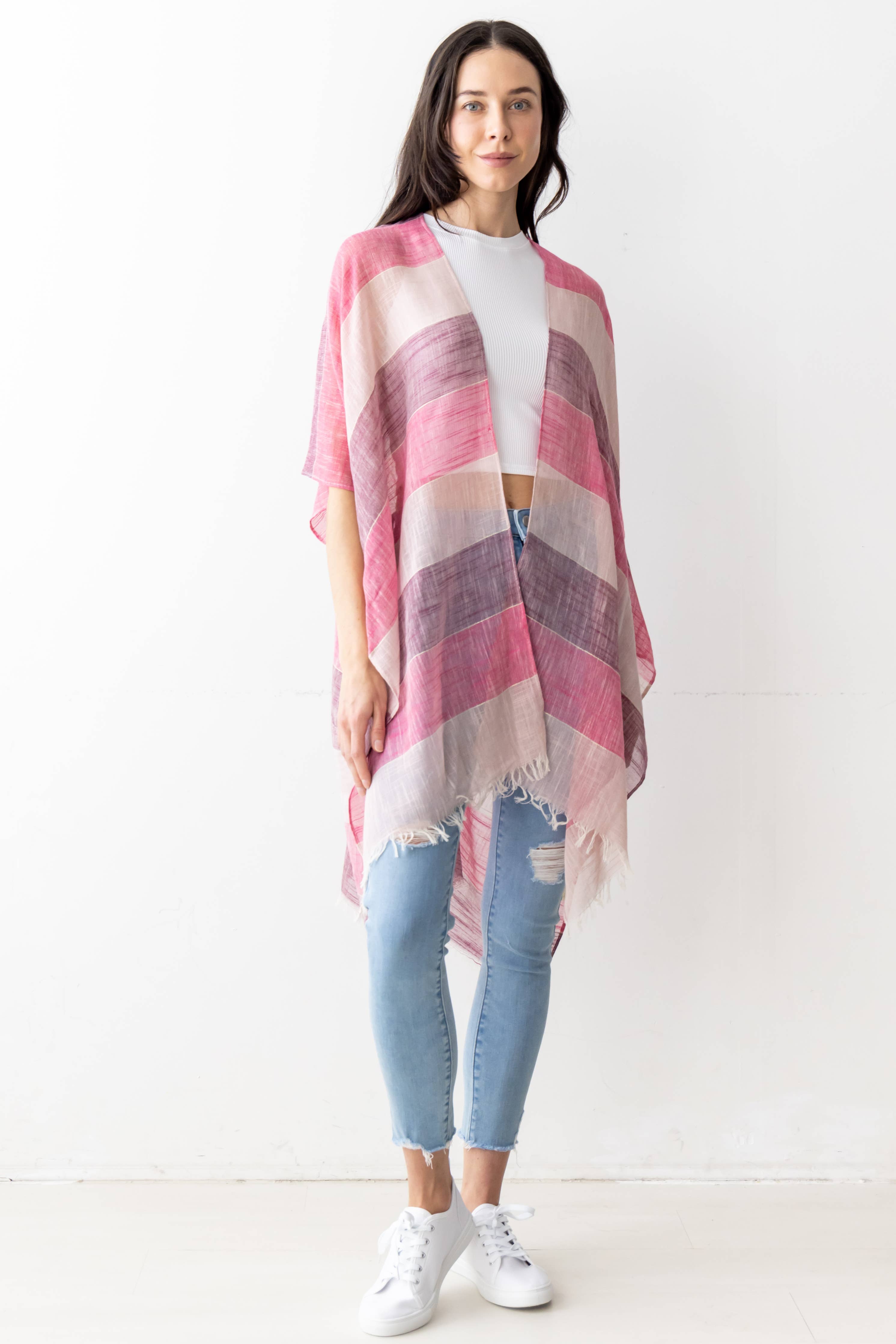 Stripe Faux Linen Kimono