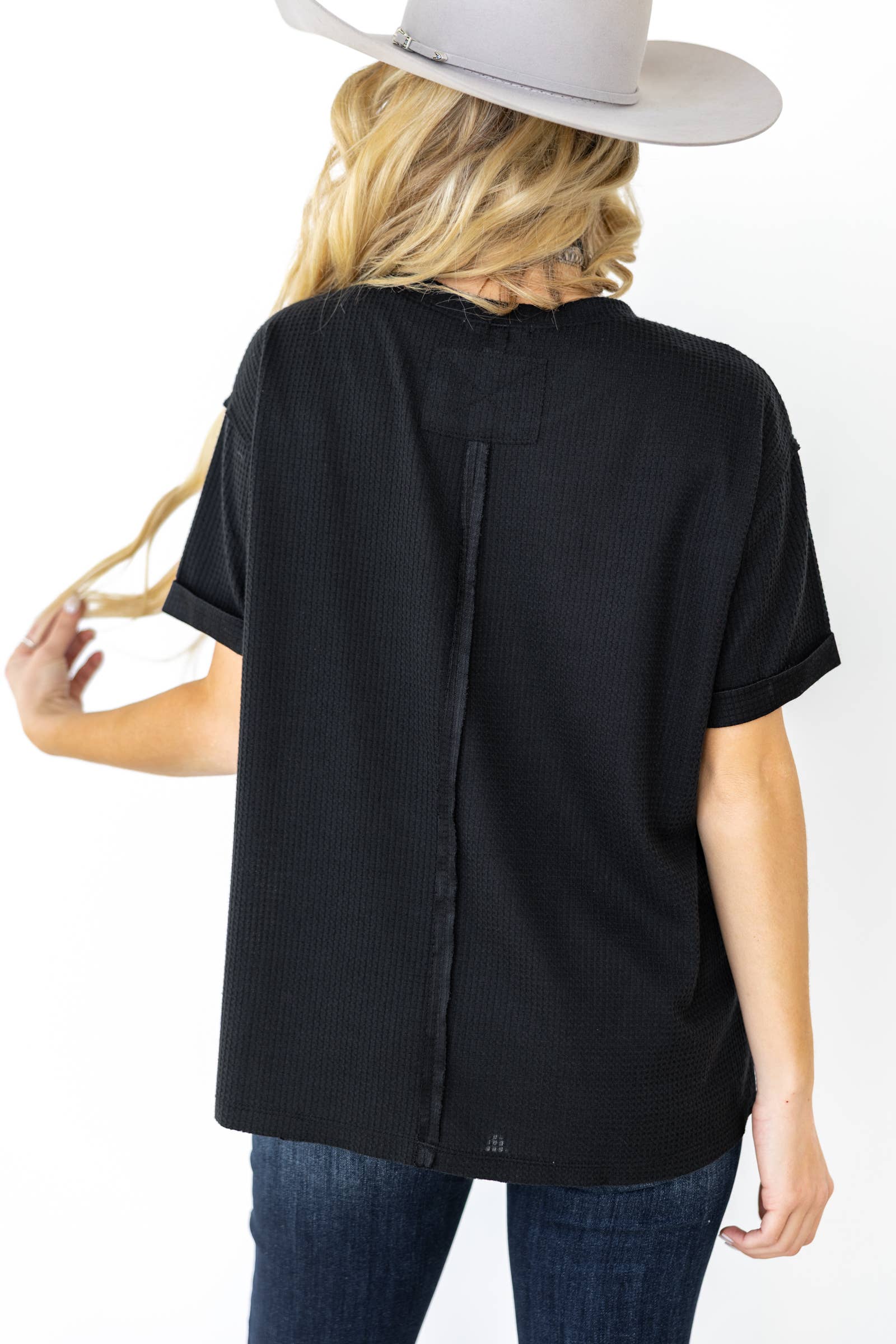 Short Sleeve Two-Tone Thermal Top