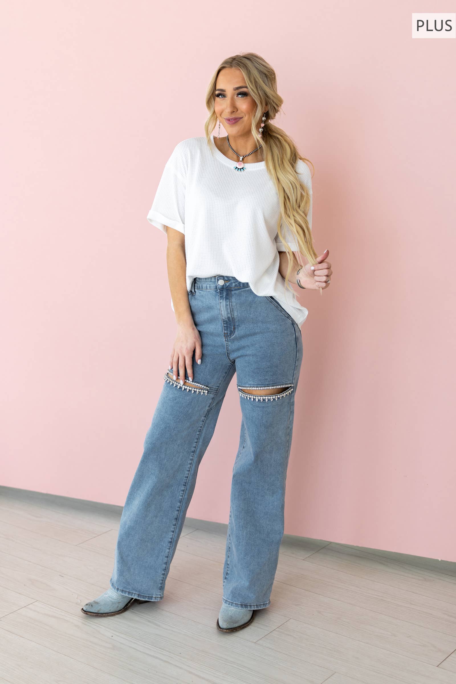 PLUS SIZE Short Sleeve Two-Tone Thermal Top