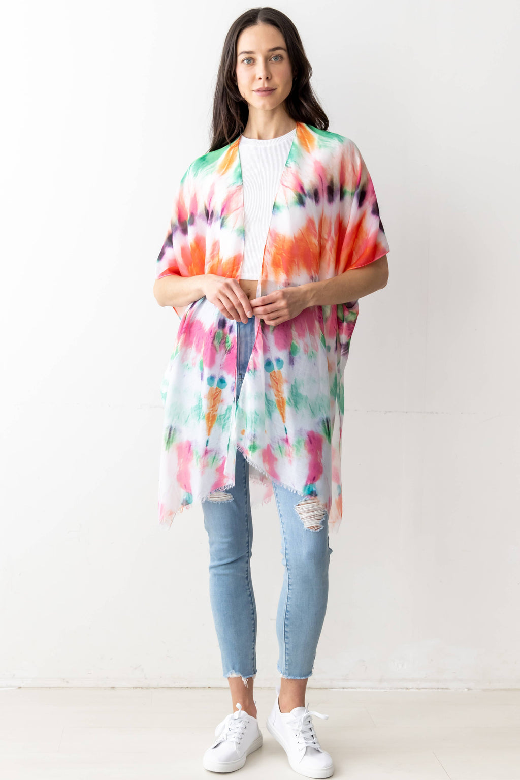 Abstract Tie Dye Print Kimono