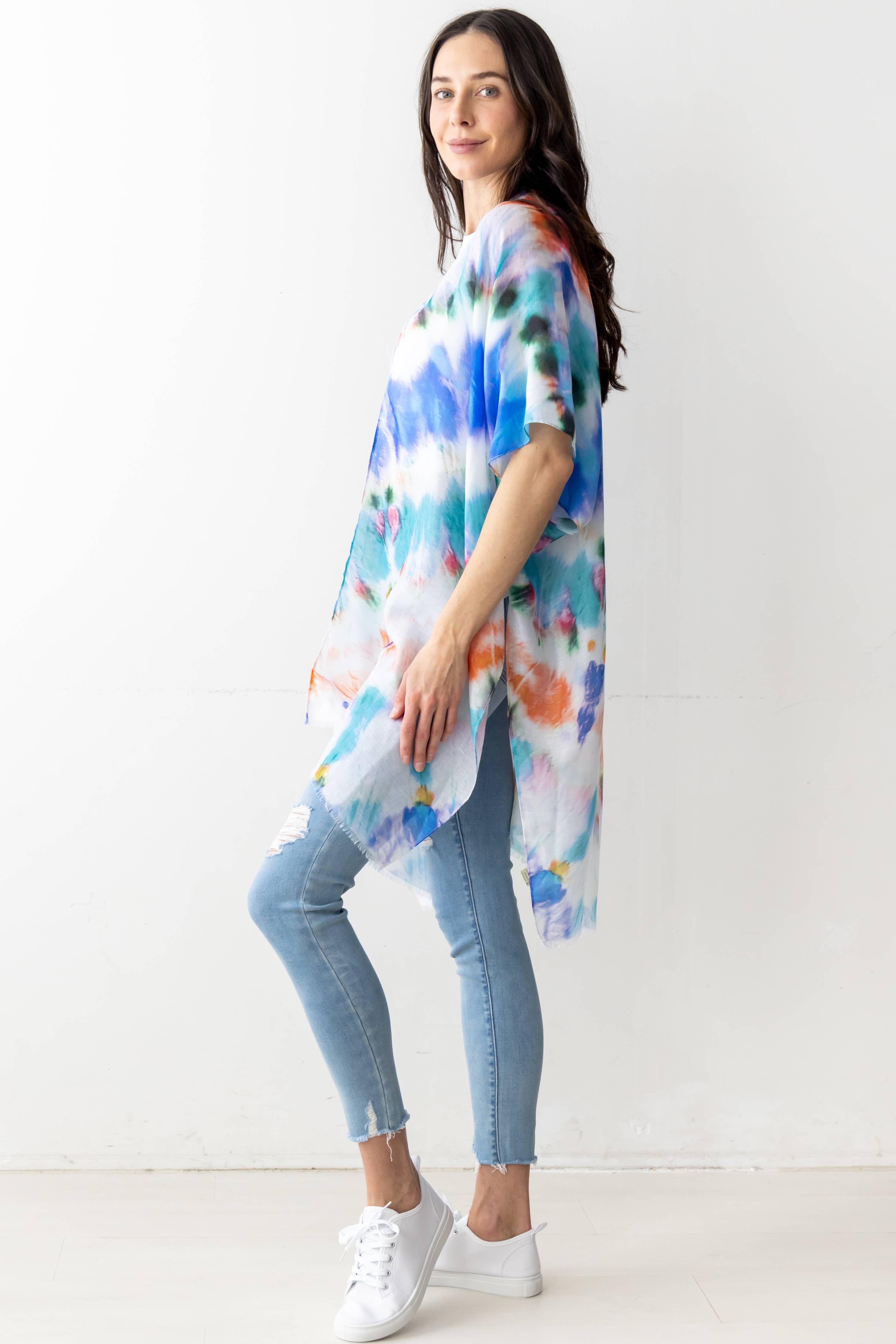 Abstract Tie Dye Print Kimono