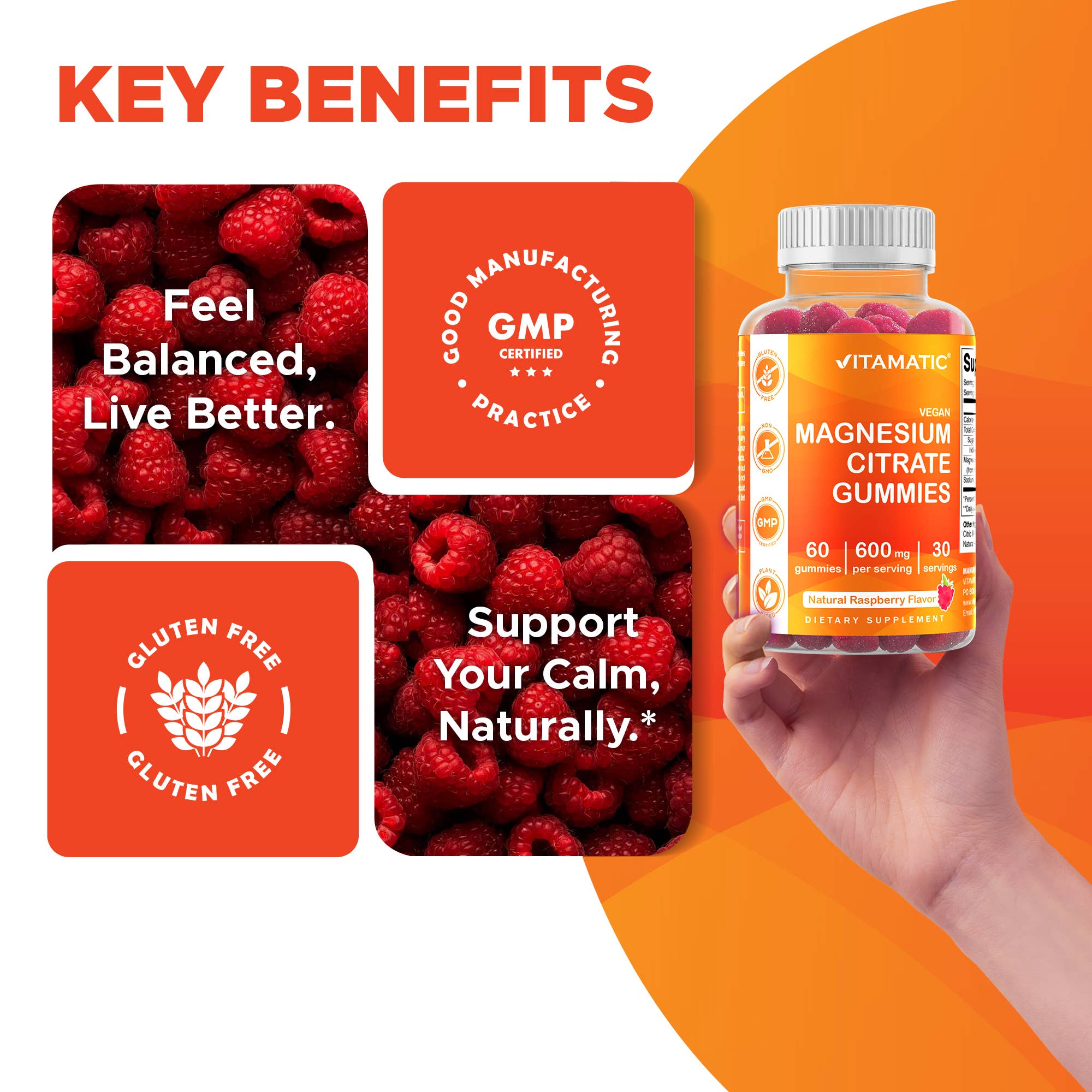 Vitamatic Magnesium 600mg | Muscle & Calm | 60 Vegan Gummies