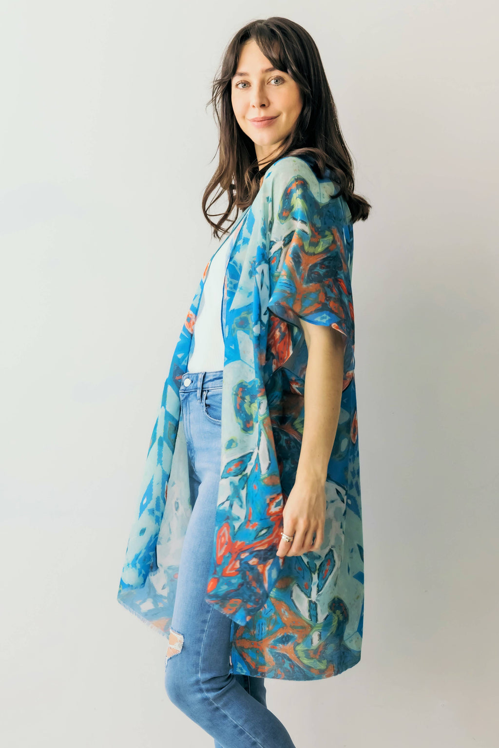 Abstract / Floral Print Kimono