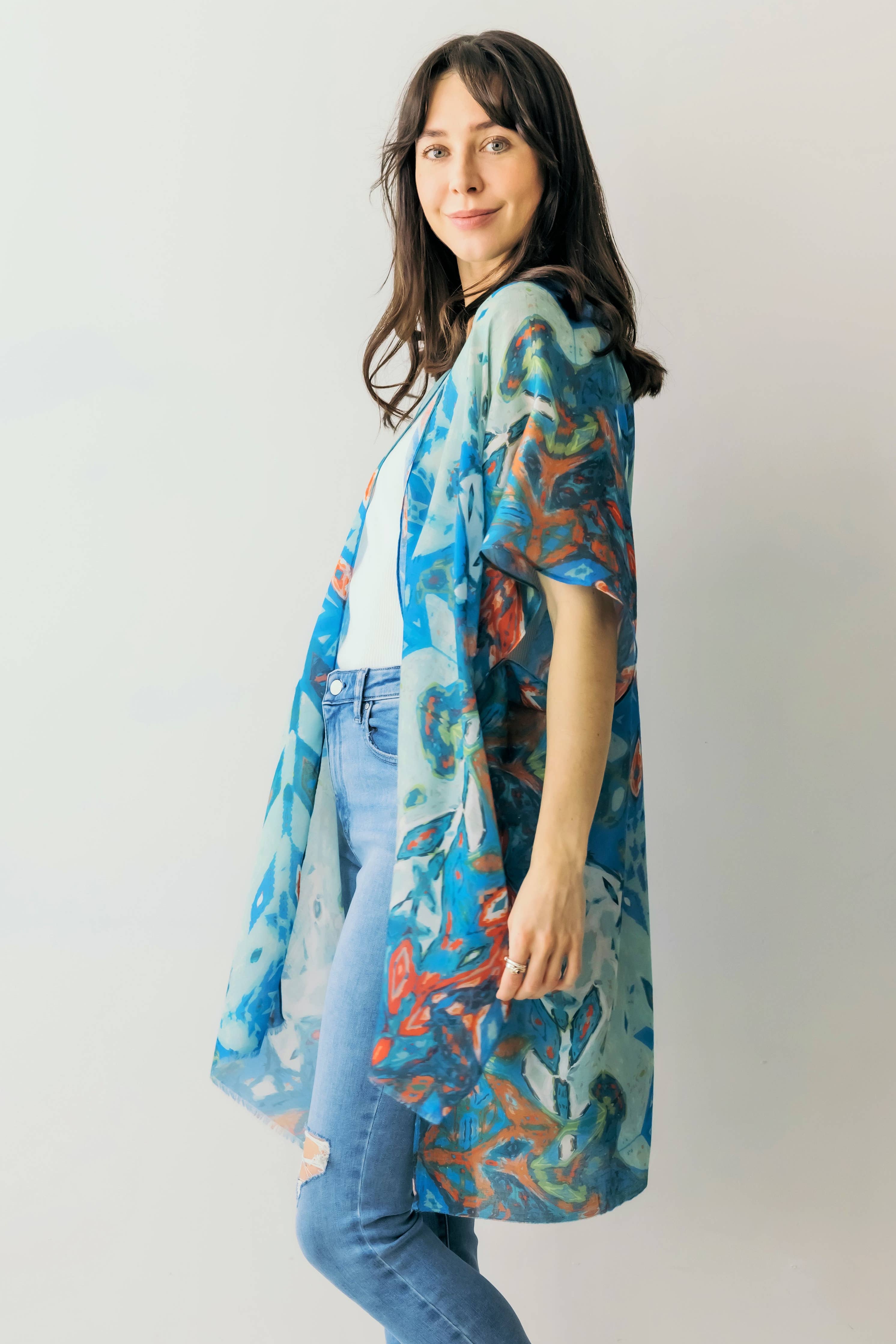Abstract / Floral Print Kimono