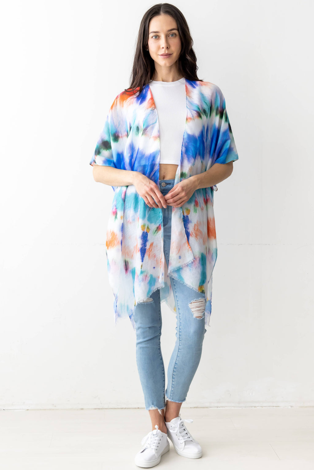 Abstract Tie Dye Print Kimono