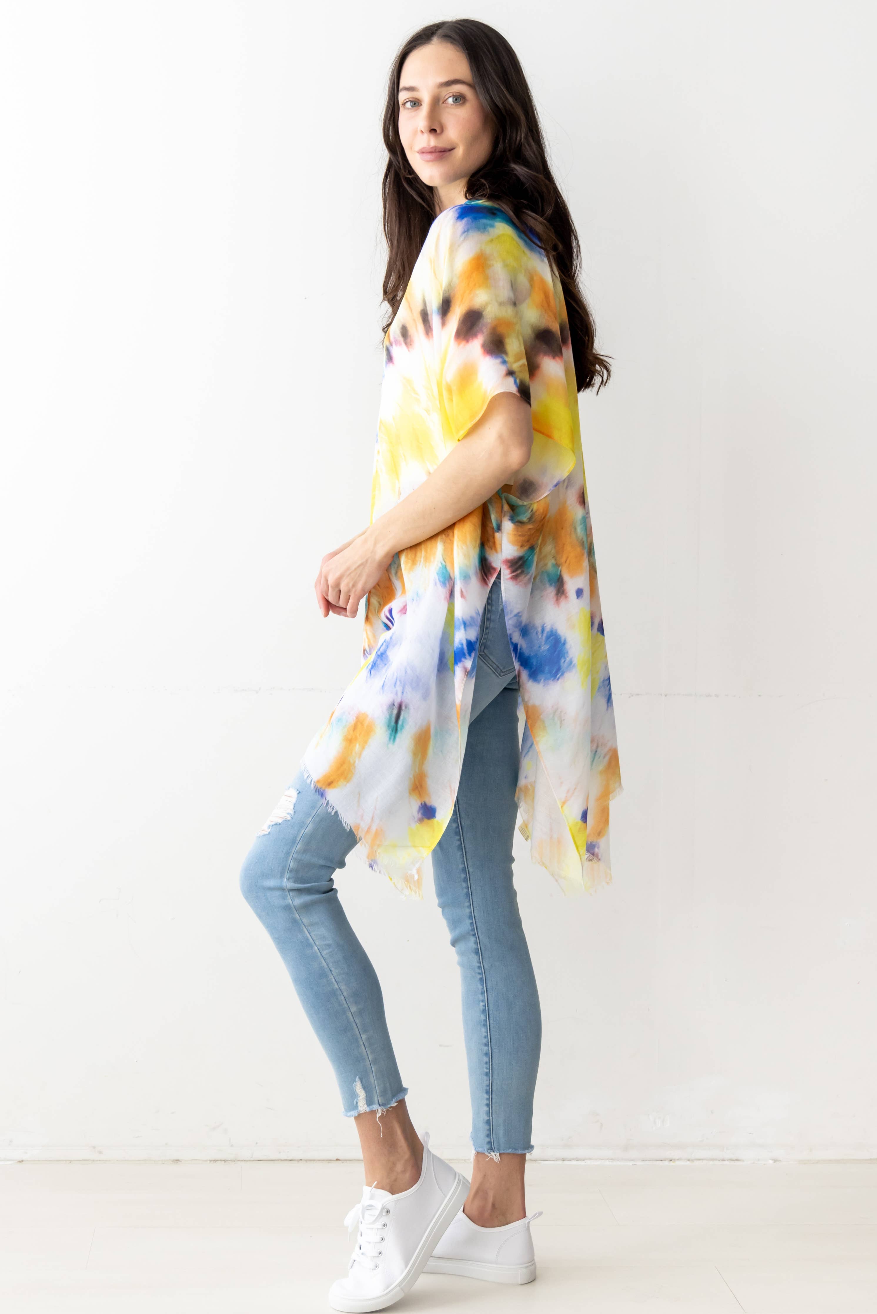 Abstract Tie Dye Print Kimono