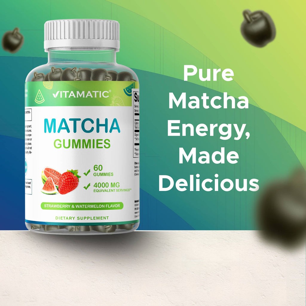 Vitamatic Matcha Gummies 60 Ct, Strawberry & Watermelon flvr