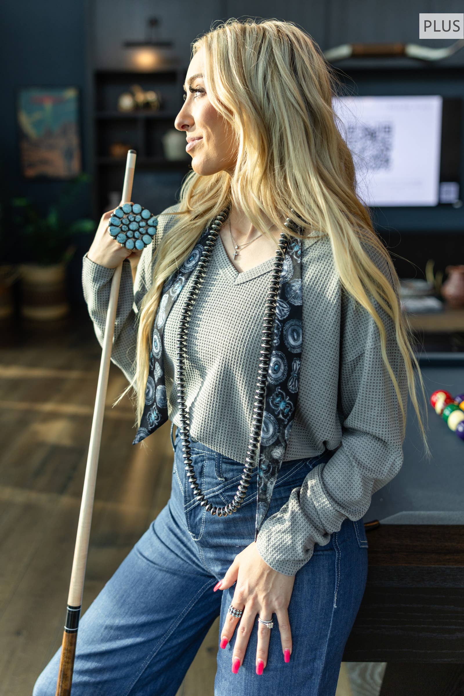 PLUS SIZE V Neck Thermal Top