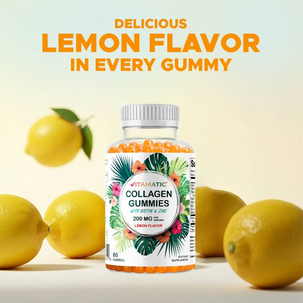 Vitamatic Hydrolyzed Collagen Gummies| Zinc and Biotin| 60ct