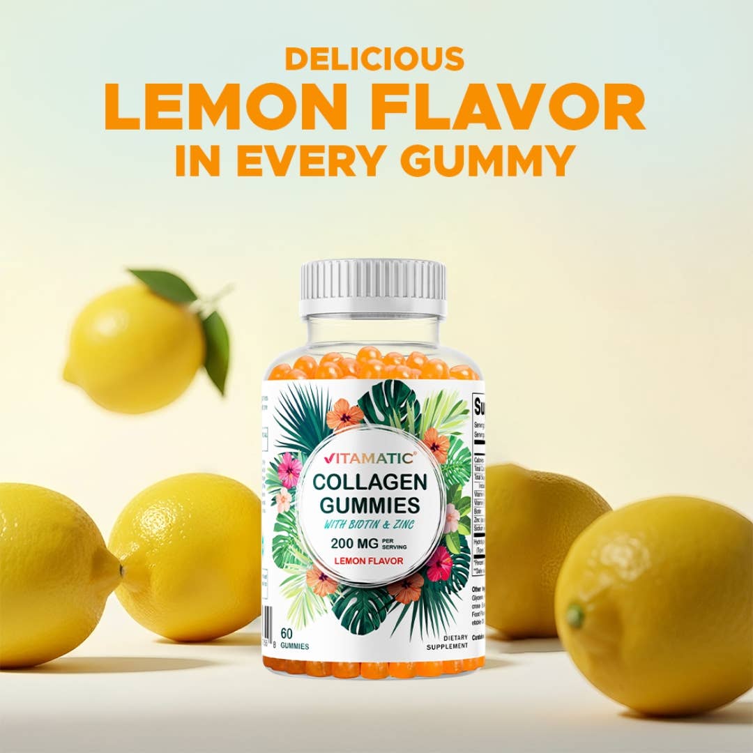 Vitamatic Hydrolyzed Collagen Gummies| Zinc and Biotin| 60ct