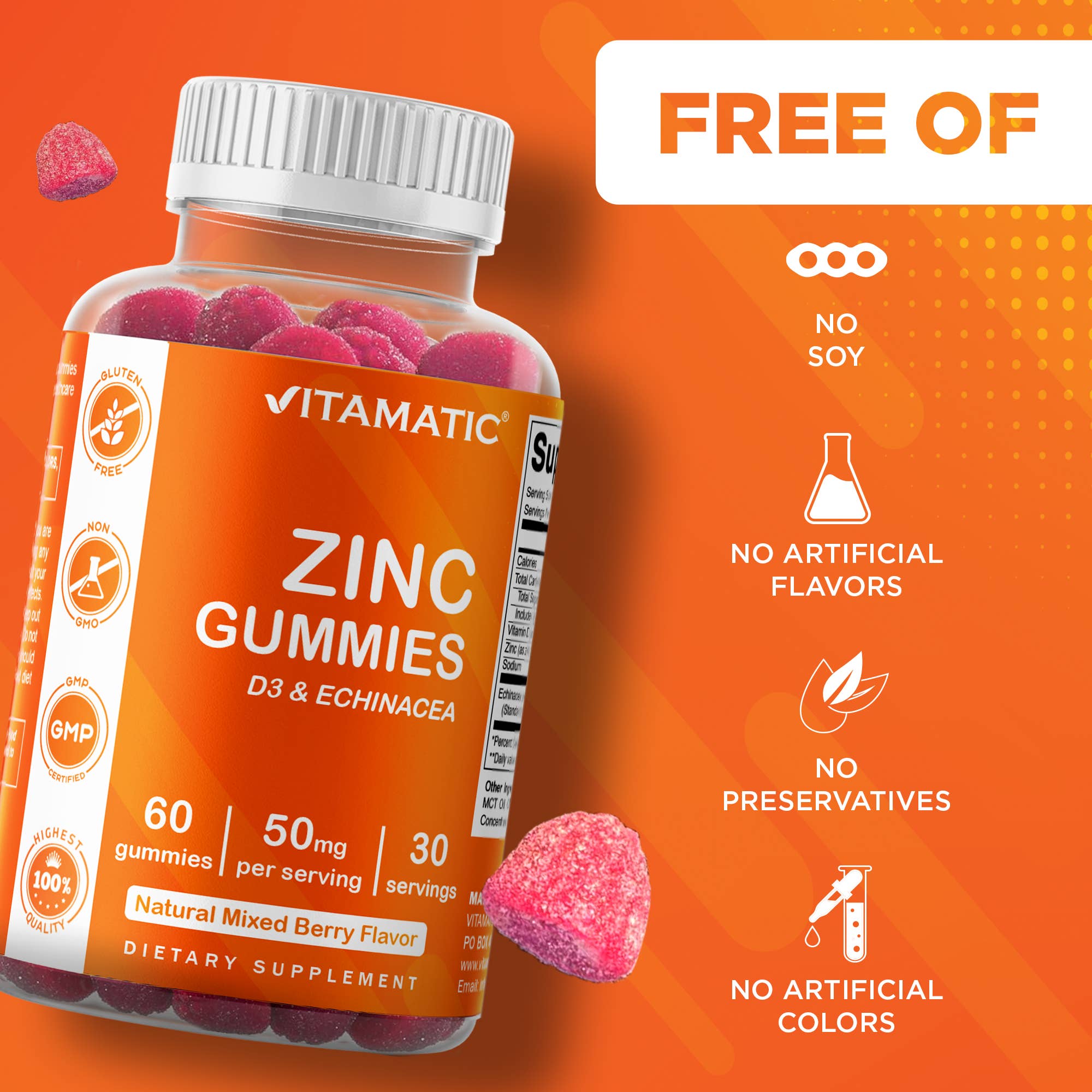 Vitamatic Zinc 50mg | Immune Support | 60 Vegan Gummies