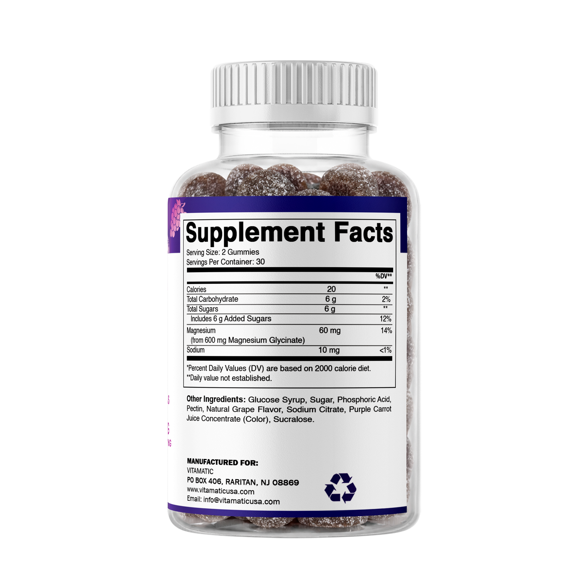 Vitamatic Magnesium Glycinate Gummies 600 mg, 60 Count